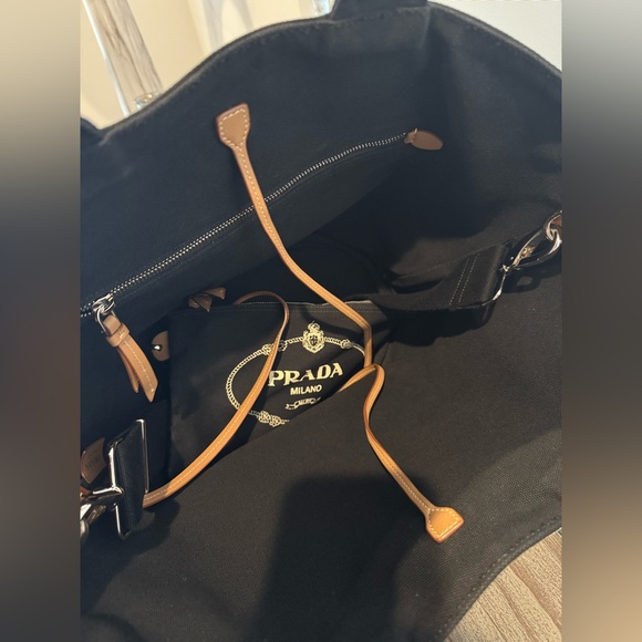 PRADA Canapa Tote bag Beach Bag - Black Canvas with strap and pouch LARGE. - Picture 8 of 10